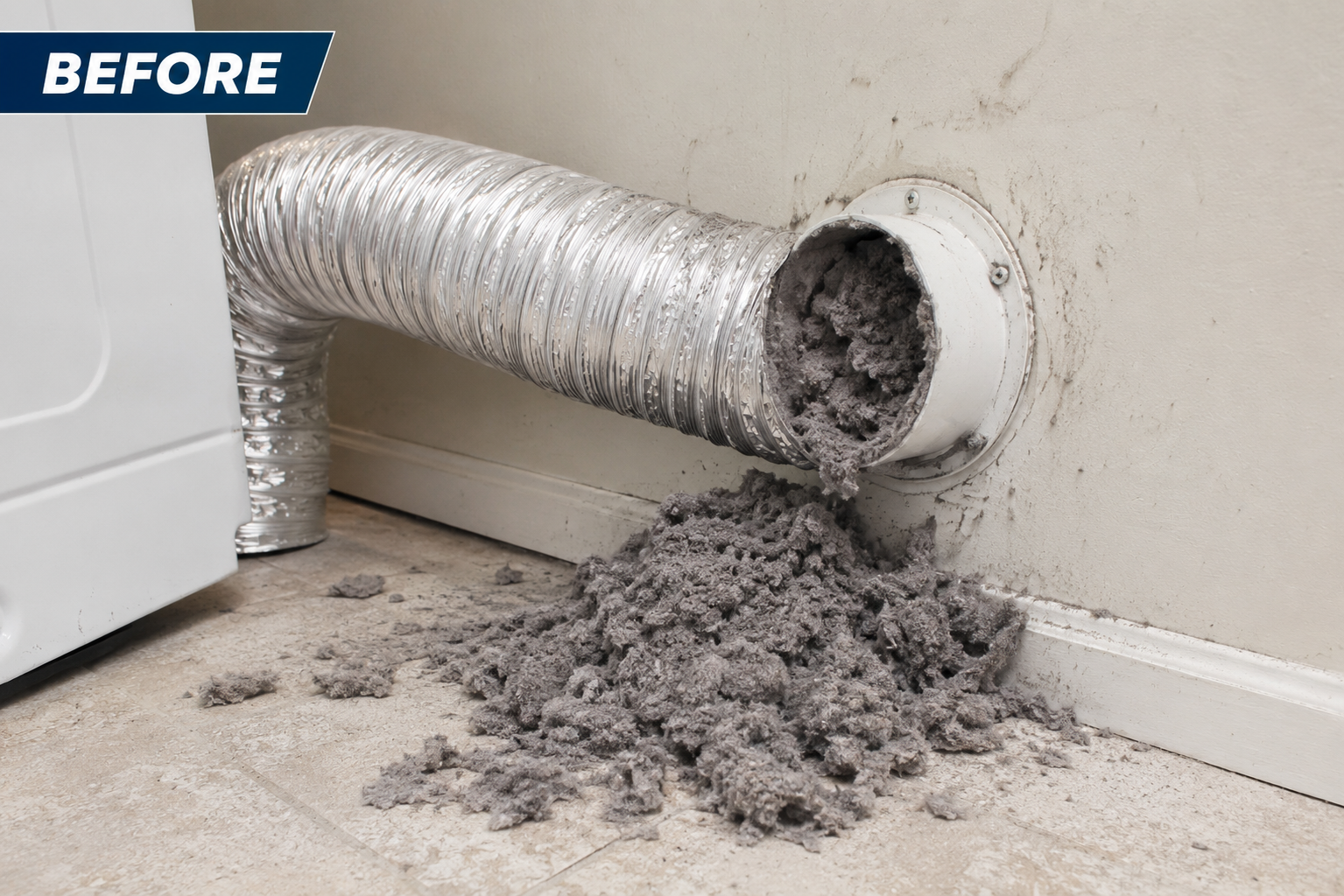 Dryer vent before professional cleaning in Plano Texas